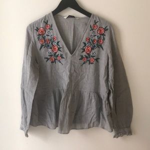 Zara embroidered peplum shirt